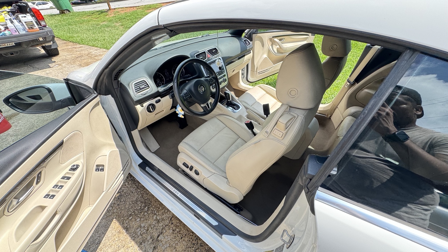 Freshly detailed beige vehicle interior